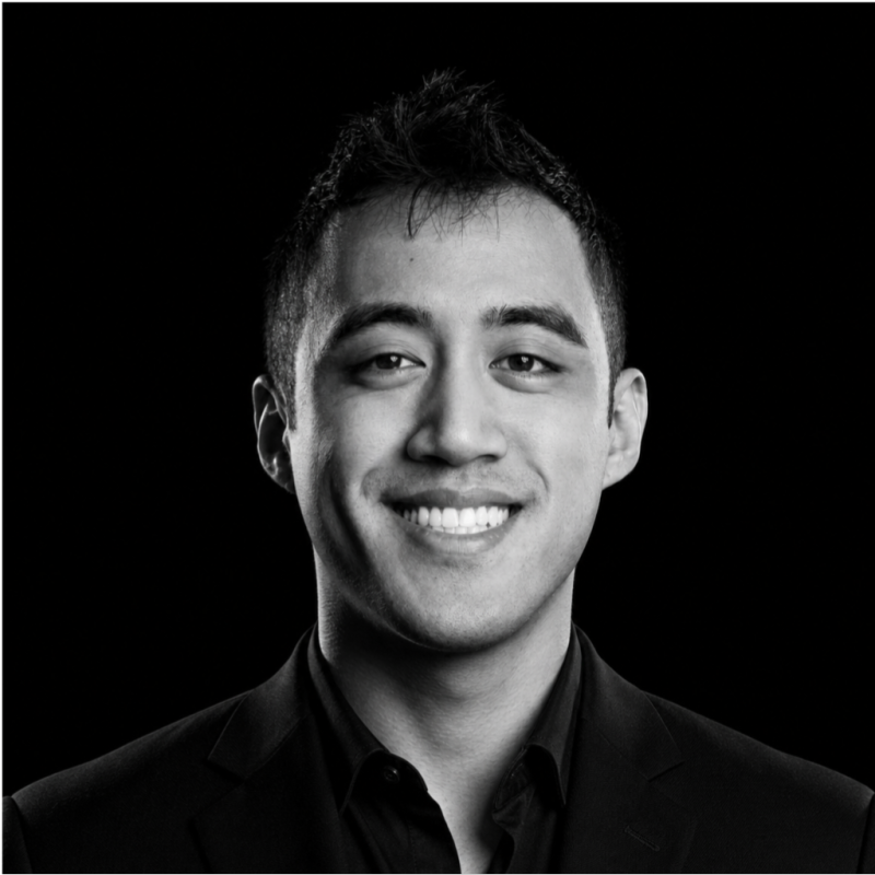 Black-and-white portrait of Brandon Galang